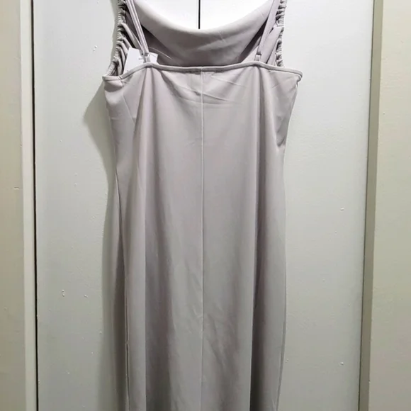 S O L D Gray Cowl Neck Ruched Spaghetti Strap Midi Dress size XL - Picture 5 of 12